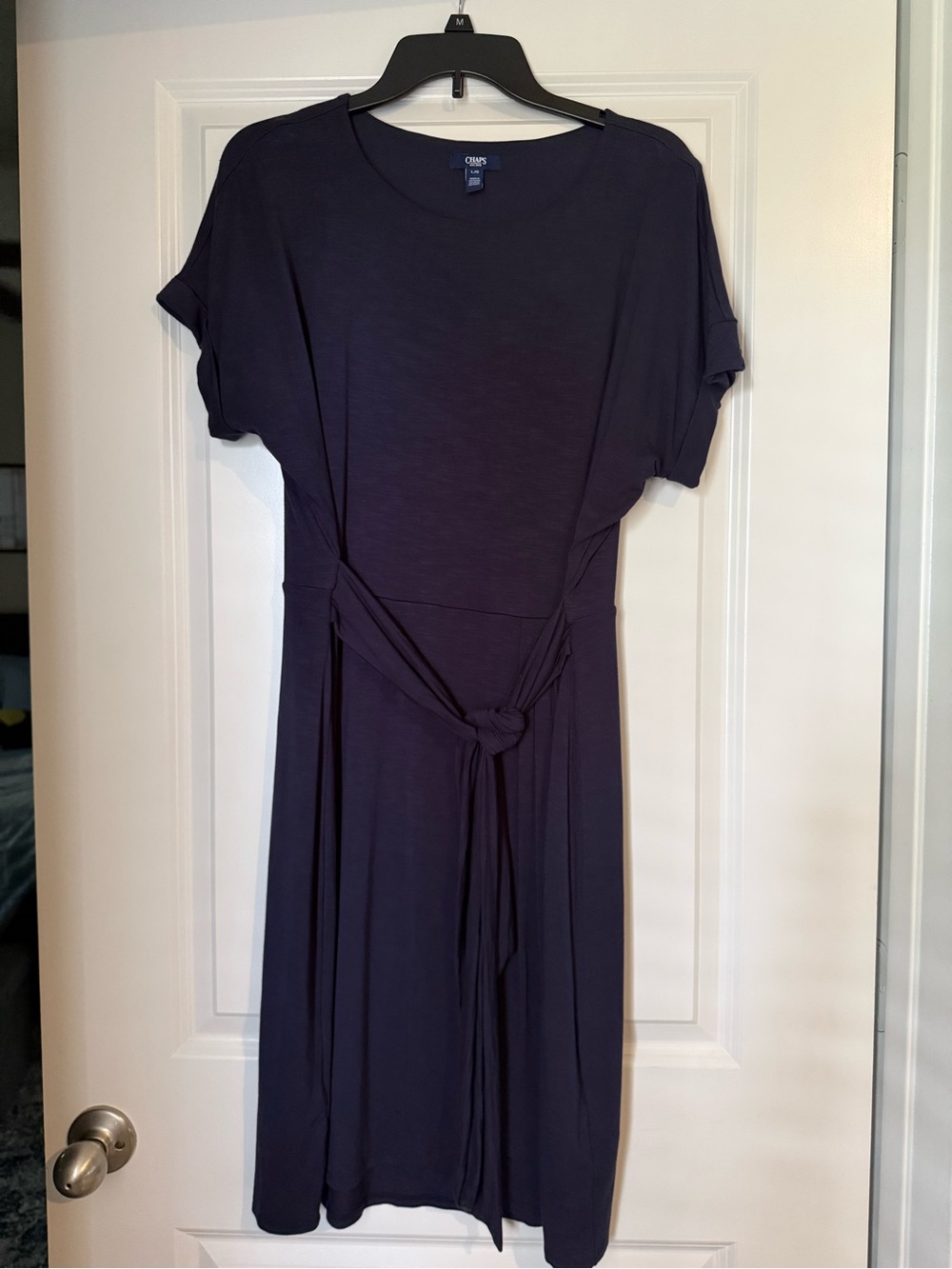 Chaps Dark Navy Tie-Waist Midi Dress